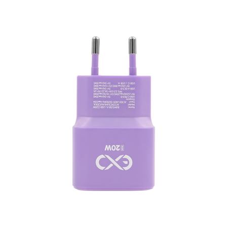 Uniwersalna ładowarka sieciowa eXc SLIM,1xUSBA QC+1xUSBC PD,20W,liliowa