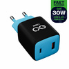 Uniwersalna szybka ładowarka sieciowa eXc CUBE,1xUSBA QC+1xUSBC PD,30W, czarno-niebieska