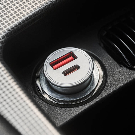 Uniwersalna ładowarka samochodowa eXc CUTE Pro,1xUSBA QC+1xUSBC PD,35W,srebrna