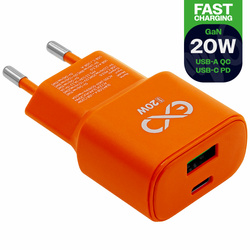 Uniwersalna ładowarka sieciowa eXc SLIM,1xUSBA QC+1xUSBC PD,20W,pomarańczowa