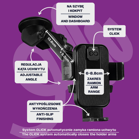 Uniwersalny uchwyt samochodowy na telefon komórkowy eXc CLICK, czarny