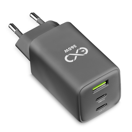 Uniwersalna ładowarka sieciowa eXc CUBE,1x USBA QC+2x USBC PD,65W, szara