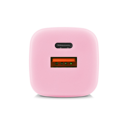 Uniwersalna ładowarka sieciowa eXc CUBE,1xUSBA QC+1xUSBC PD,33W,jasno różowa