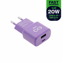 Uniwersalna ładowarka sieciowa eXc SLIM,1xUSBA QC+1xUSBC PD,20W,liliowa