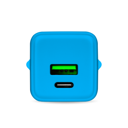 Uniwersalna ładowarka sieciowa eXc CUBE,1xUSBA QC+1xUSBC PD,25W, rozlany cyan