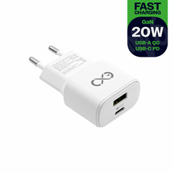 Uniwersalna ładowarka sieciowa eXc SLIM,1xUSBA QC+1xUSBC PD,20W,biała