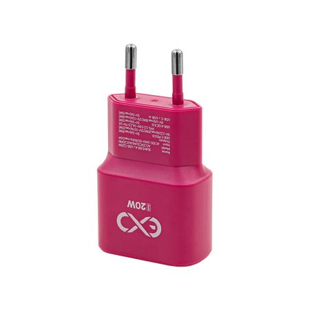 Uniwersalna ładowarka sieciowa eXc SLIM,1xUSBA QC+1xUSBC PD,20W,cukierkowo różowa