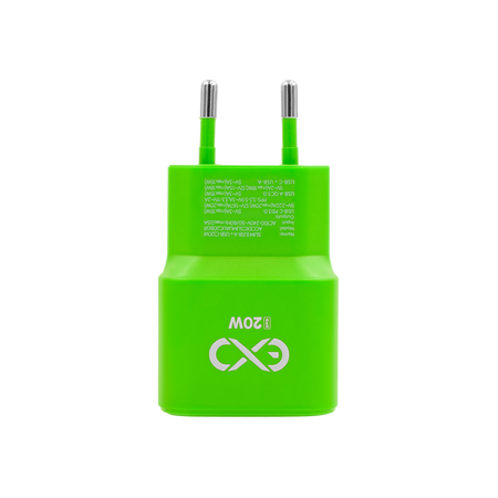 Uniwersalna ładowarka sieciowa eXc SLIM,1xUSBA QC+1xUSBC PD,20W,neonowo zielona
