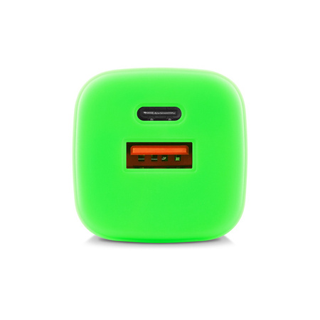 Uniwersalna ładowarka sieciowa eXc CUBE,1xUSBA QC+1xUSBC PD,33W,neon zielona