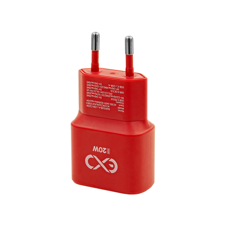 Uniwersalna ładowarka sieciowa eXc SLIM,1xUSBA QC+1xUSBC PD,20W,czerwona