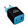 Uniwersalna szybka ładowarka sieciowa eXc CUBE,1xUSBA QC+1xUSBC PD,30W, czarno-niebieska