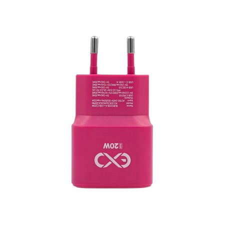 Uniwersalna ładowarka sieciowa eXc SLIM,1xUSBA QC+1xUSBC PD,20W,cukierkowo różowa