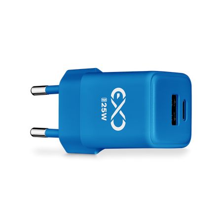 Uniwersalna ładowarka sieciowa eXc CUBE,1xUSBA QC+1xUSBC PD,25W,morski granat