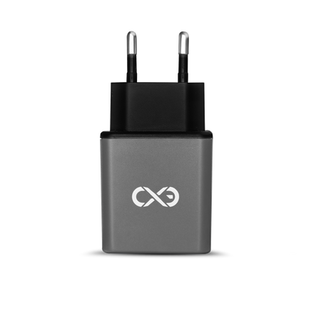 Uniwersalna ładowarka sieciowa eXc BASIC,2xUSBA QC,18W,szaro-czarna