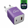 Uniwersalna szybka ładowarka sieciowa eXc CUBE,1xUSBA QC+1xUSBC PD,30W, lilowo-biała