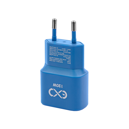 Uniwersalna ładowarka sieciowa eXc SLIM,1xUSBA QC+1xUSBC PD,20W,rozlany cyan