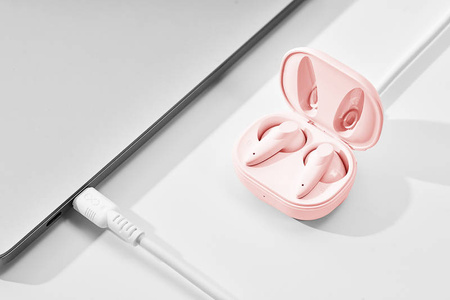 Słuchawki douszne bezprzewodowe TWS z mikrofonem eXc COOL, brzoskwinia