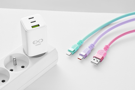 Uniwersalna ładowarka sieciowa eXc CUBE,1x USBA QC+2x USBC PD,65W, szara