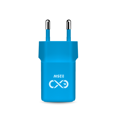 Uniwersalna ładowarka sieciowa eXc CUBE,1xUSBA QC+1xUSBC PD,25W, rozlany cyan