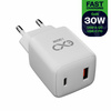 Uniwersalna szybka ładowarka sieciowa eXc CUBE,1xUSBA QC+1xUSBC PD,30W, biała