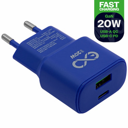 Uniwersalna ładowarka sieciowa eXc SLIM,1xUSBA QC+1xUSBC PD,20W,granatowa