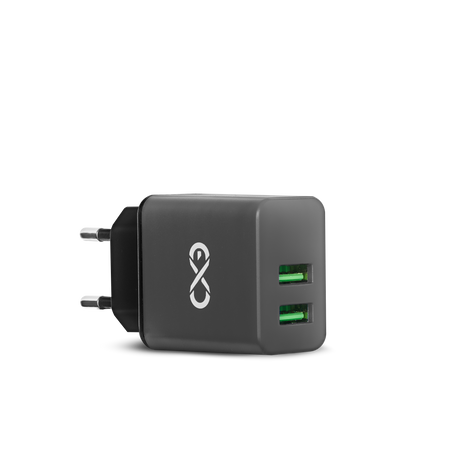 Uniwersalna ładowarka sieciowa eXc BASIC,2xUSBA QC,18W,szaro-czarna