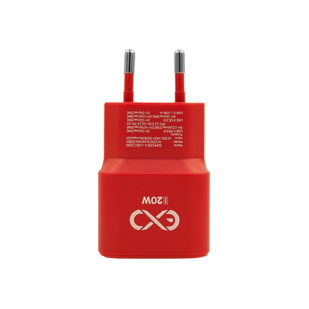 Uniwersalna ładowarka sieciowa eXc SLIM,1xUSBA QC+1xUSBC PD,20W,czerwona