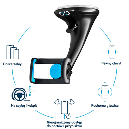 Uniwersalny uchwyt samochodowy na telefon komórkowy eXc DUAL,czarno-niebieski