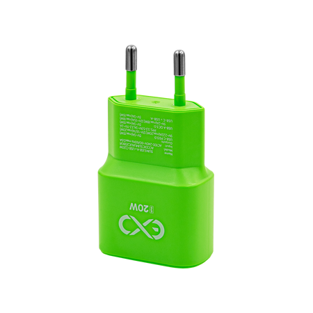 Uniwersalna ładowarka sieciowa eXc SLIM,1xUSBA QC+1xUSBC PD,20W,neonowo zielona