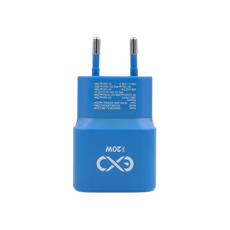 Uniwersalna ładowarka sieciowa eXc SLIM,1xUSBA QC+1xUSBC PD,20W,rozlany cyan