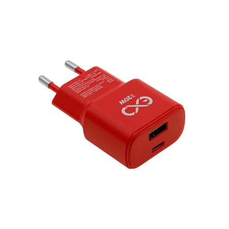 Uniwersalna ładowarka sieciowa eXc SLIM,1xUSBA QC+1xUSBC PD,20W,czerwona