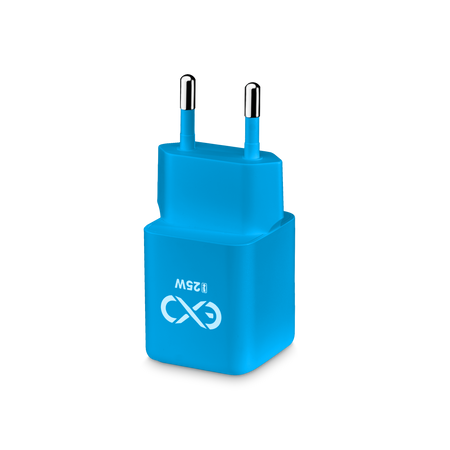 Uniwersalna ładowarka sieciowa eXc CUBE,1xUSBA QC+1xUSBC PD,25W, rozlany cyan
