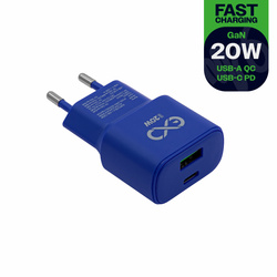 Uniwersalna ładowarka sieciowa eXc SLIM,1xUSBA QC+1xUSBC PD,20W,granatowa