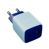 Uniwersalna szybka ładowarka sieciowa eXc CUBE,1xUSBA QC+1xUSBC PD,30W, jasno niebiesko-granatowa