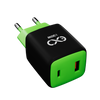 Uniwersalna szybka ładowarka sieciowa eXc CUBE,1xUSBA QC+1xUSBC PD,30W, czarno-neonowo zielona