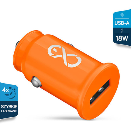 Ładowarka samochodowa eXc CUTE, 1xUSB-A QC, 18W, pomarańcz